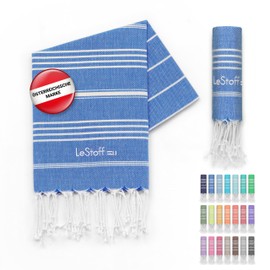 LeStoff Premium Hammam Towel 50 x 100 cm - 100% Organic Cotton, Prewashed, Sustainable, Lightweight, Compact, Absorbent & Quick Drying - Towel for Bath, Guests, Face, Sports, Travel, Camping (Sky