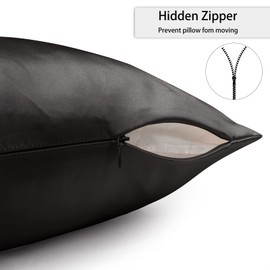Texbee Silk Pillow Cases Both Sides Natural Mulberry Silk Pillowcase with Hidden Zipper Soft Breathable Smooth Anti Acne Pillow Case Standard Size(20"x26",Black)