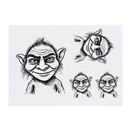 4 x 'Mischievous Troll' Temporary Tattoos - Water Resistant, Skin-Safe, Non-Toxic Transfers, Mixed Sizes (TO00075334)