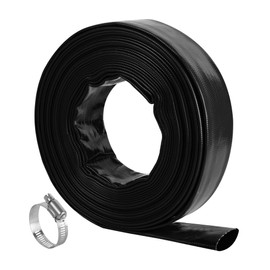2.5" x 50 FT Pool Backwash Hose, Black Heavy Duty Reinforced PVC Lay Flat Water Discharge Hose for Swimming Pool Filter Pump,with 2 Clamp