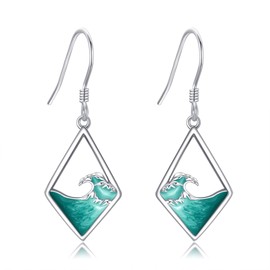 Wave Earrings Dangle S925 Sterling Silver Ocean Waves Stud Earrings Waves Jewellery for Women Ladies Female Waves Gifts, Sterling Silver, No Gemstone