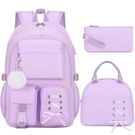 Scothen Backpacks for Girls, Girls Backpack with Lunch Box & Pencil Pouch for Teens Girl Kids Elementary Middle High School College Student Bookbag Daypack Laptop Travel Backpack for Women (Purple)