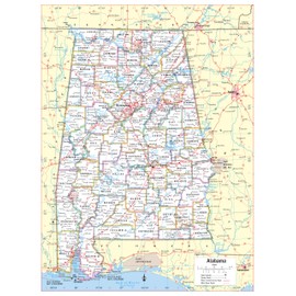 Cool Owl Maps Alabama State Wall Map Poster Rolled (Laminated 24"x32")