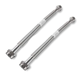 2 Pack Heavy Duty Durable Stainless Steel Corrugated Water Flex Connector with Extra Thick Washers for Water Heater and Water Softener (18x1 FIP)