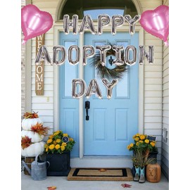 Happy Adoption Day Foil Balloons Letter Banner with Heart Balloons for Happy Gotcha Day, Child Pet Adoption Party Cat Dog Rescue Adoption Party Supplies 16inches (silver)