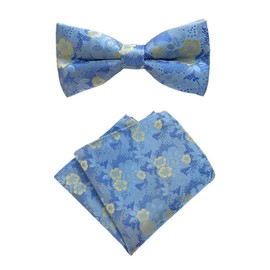 Cravat - Juego de pajarita preatada para hombre, diseño floral de lujo, juego de lazos de boda con bolsillo cuadrado, Azul-cielo, Talla única