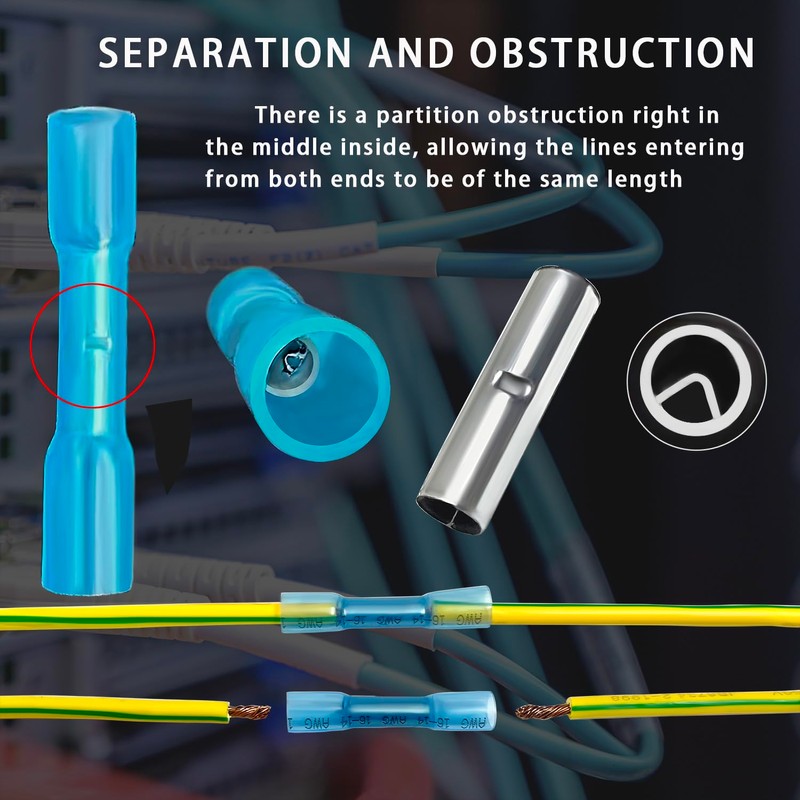 Heat Shrink Butt Wire Connectors, 100Pcs 16-14 AWG Blue Insulated