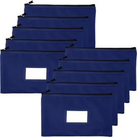 Money Bank Deposit Bag with Zipper | 11x6 inch | Navy Blue | Durable Leatherette Money Cash Coin Check Wallet Pouch for Men & Women with Framed ID Window and Blank Card | by GIDABRAND (10), Navy blue, 11x6 Inch