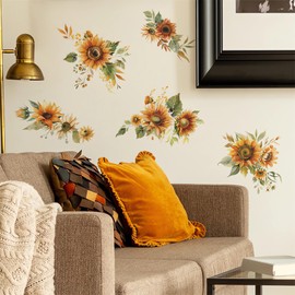 5 Pcs Sunflower Flower Wall Stickers, sacinora DIY Yellow Floral Art Wall Decals Removable Vinyl Peel and Stick for Living Room Bedroom Study Room Furniture Closet Home Decorations