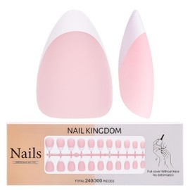 WUZIA French Tips Gel x Nail Tips, 240PCS Press on Nails Pre-applied Tip Primer & Base Coat Cover, 15 Size Soft Gel Fake Nails for Nail Extension DIY（Matte White-Pink S Almond）