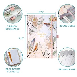 Diary 2025 - Calendar 2025, Weekly Planner 2025, January - December 2025, Planner, Organiser, A5 Diary with Slip Pocket, Elastic Band, 21.4 cm × 14.6 cm, Pink