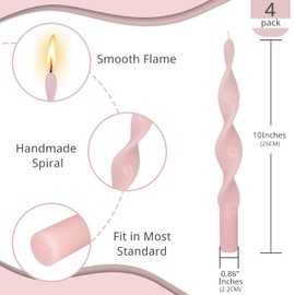 NjaoHoo 10 Inch Candlestick Pink Spiral Taper Candle Gradient Spiral Twisted Candles Unscented Swirl Candlesticks for Home Décor Wedding Party Dinner Valentine's Day Candles Date, Set of 4