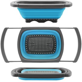 Alnicov Silicone Collapsible Colander,Colander Strainer Over The Sink Vegetable/Fruit Colanders Strainers with Extendable Handles for Pasta Vegetables Fruits Blue