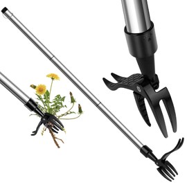 OFFCUP Stand Up Weeding Tool, Detachable Handle Weed Remover Tool, Weed Puller Tool Manual Weeder Tool Weed Puller Root Remover Tool with 4 Claws for Garden (Weed Puller+Metal Handle)