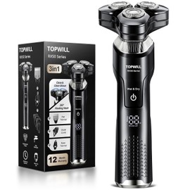 Electric Razor for Men, Rotary Shaver, Rechargeable 6D Floating Blades, Wet/Dry IPX7 Waterproof Cordless USB-C Fast Charge Men's Gift for Dad Husband Boyfriend 2025 New, Black, RX50 Set