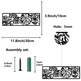 CREATCABIN Leaf Metal Wall Art Rectangle Wall Decoration Black Turtle Backed Bamboo Frame Sculptures Wall Hanging Ornament Hollow Out Metal Wall Sign for Bathroom Living Room Bedroom Porch 12 x 4Inch