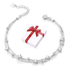 Liitata Star Chain Bracelets 925 Sterling Silver Star Bracelet Adjustable Women's Double Layered Bracelets for Sisters Girlfriend Best Friend Birthday Valentine's Day Gifts Souvenir - Style 1,