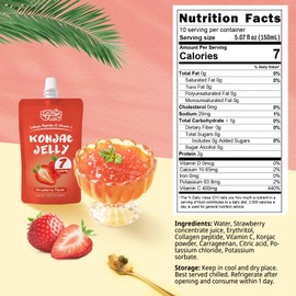 VOLO VERO Konjac Jelly Strawberry Flavor, Drinkable Sweet Jelly Pouch with Collagen Peptides and Vitamin C, 7 Calories, Gluten Free, Sugar Free |10 Packs | Keto, Healthy Fruit Snacks Gifts