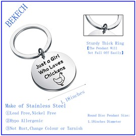 BEKECH Chickens Keychain Chickens Lover Gift Just A Girl Who Loves Chickens Funny Keychain Farm Gift for Chicken Fan Lovers Chicken Gifts (silver)