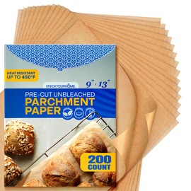 Stock Your Home 200 Ct Unbleached Parchment Paper Sheets, Pre Cut Parchment Paper Sheets for Baking, Air fryer Sheets & Oven Liners FOr cookies, Bread, meat, Pizza (9x13”)