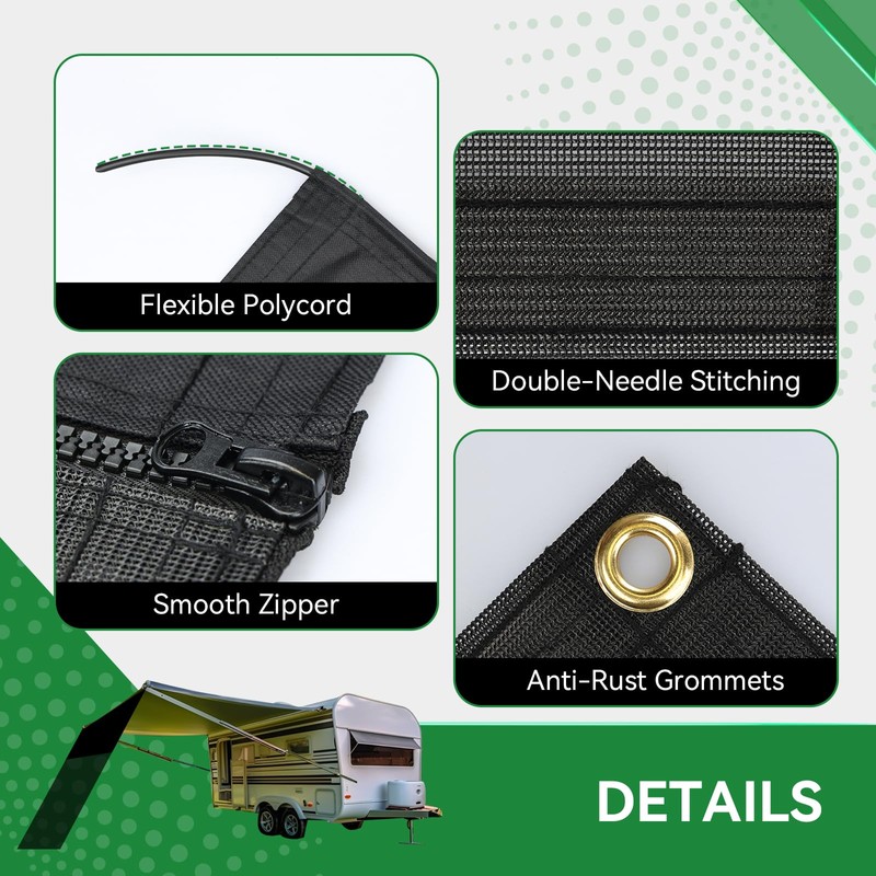 RVINGPRO RV Awning Shade Screen with Zipper 9' x 15'3'',