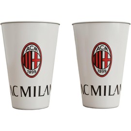 ILS I LOVE SHOPPING Set 2 Bicchieri in plastica 260ml Tifoso Senza BPA/Regalo per Ragazzi Prodotto Ufficiale (per Milan)