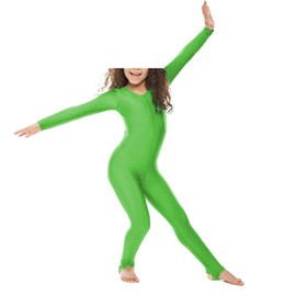 R&N FASHIONS - Girls Shiny Nylon Long Sleeve Stirrup Catsuit - Full Body - Leotard – Performance Wear- Comfortable Fit - Perfect for Dance, Ballet, Gymnastics (Green, 11 years)