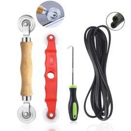 Pack of 4 tool retractors, 22 cm screen window spline roller with wooden handle, double wheel sieve roller tool with rubber strip hook, with disassembly hook, fly protection accessories for screens