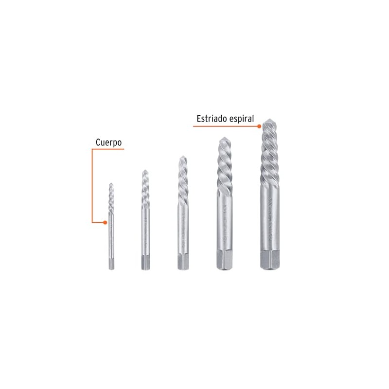 Truper EXT-5, Juego extractores de tornillos, 5 piezas