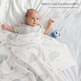 Bearmoss Baby Swaddling Cloth Muslin Blanket 100% Cotton Thin Breathable Baby Blanket Baby Swaddle Blanket Cloths for Boys and Girls Pack of 3 96 x 102 cm (Clouds)