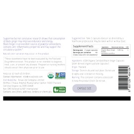 INCAS USDA Organic Thai Black Ginger for Men 120 Vegan Capsules 500mg Non GMO Verified | First & Only Organic Certified Kaempferia Parviflora Thai Ginseng