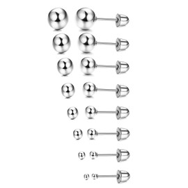 KALVICA 8 Pairs Stainless Steel Ball Stud Earrings Screw Back Ear Cartilage Earrings for Women Men 1.5 - 7 mm, Stainless Steel