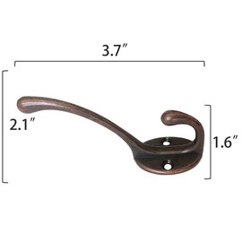 Heavy Duty Dual Coat Hooks 10 Pack Wall Mounted Hooks Metal Hooks Dual Robe Hook Rustic Hooks Retro Double Hooks Coat Hanger and Screws for Coat/Backpack/Bag/Towel/Key/Cap (2# Red Copper 10 Pack)