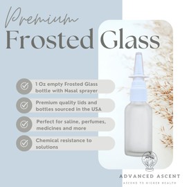 ADVANCED ASCENT Frosted Glass 1 oz with Nasal Sprayer - EMPTY, Refillable, Travel Size, Quality Glass! (2 Pack)