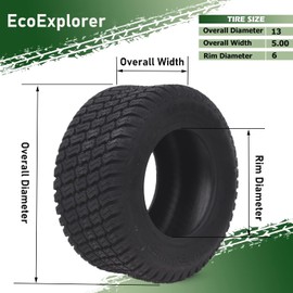 EcoExplorer 2PCS 13x5.00-6 Lawn & Garden Mower Tires Tubeless Tires, 13x5-6 4PR Tractor Turf Tire for Garden Tractors, Turf Maintenance Vehicles, Golf Carts, Utility Vehicles