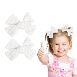 2Pcs Hair Bows for Girls, 3.2 Inch Toddler Hair Clips Kids Hair Accessories for Toddlers Girls(White)