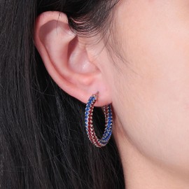 CiNily 4th of July Hoop Earrings for Women Hypoallergenic,14K Gold Plated 925 Sterling Silver Post Earrings Lightweight Red Blue Crystal Cubic Zirconia Chunky Open Hoops Christmas Jewelry 1.2"