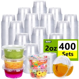 OcePor 400 Sets 2oz Jello Shot Cups with Lids, Condiment Containers with Lids, Sauce Containers for Jello, Condiment Cups, Meal Prep Containers, Salad Dressing, Snacks