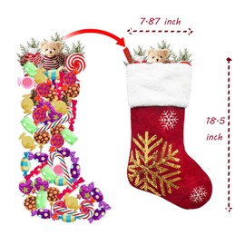 SupMLC Medias de Navidad, 2 medias de Navidad de 18 pulgadas, arpillera con medias de felpa grandes, para decoraciones de fiestas de Navidad familiares (ciervo rojo y dorado)