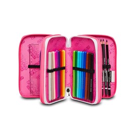 Seven Pencil Case, Multicoloured, Pencil Case for Stationery, Case with Pens, Ballpoint Pens, & More, 3 Compartments, Girls & Boys, School - Elementary School, XXL, Streetpaint Girl, black, School
