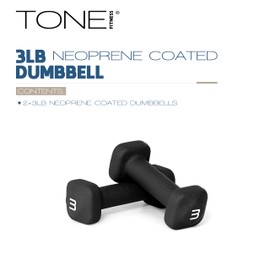Tone Fitness 3 lb Neoprene Dumbbell Pair for Home Workouts – Non-Slip Design - Black