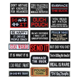 20 Pcs Hook and Loop Sayings Patches, Mix Bundle Funny Letter Patches for Motorcycle Biker Vest Clothes, Cool Trendy Meme Patches for Backpacks, Sew on Emblem Appliques for Jackets Dog Vest