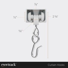 EverTrack Curtain Hooks - Dual Wheel Roller Carriers for Ceiling Mounted Curtain Track with Stainless Steel Hooks for Curtains, Drapes, and Room Dividers - Pack of 30