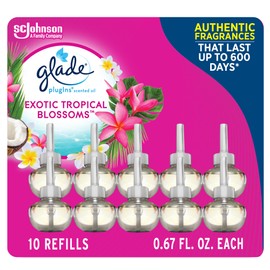 Glade PlugIns Refills Air Freshener, Scented and Essential Oils for Home and Bathroom, Exotic Tropical Blossoms, 6.7 Fl Oz, 10 Count (Packaging May Vary)