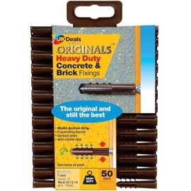 UKDeals Direct® Solid Heavy Duty Wall Fixings Plugs Brown pk of 50 | Heavy-Duty Multifix Fixings BJP551