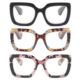 bullabulling Reading Glasses for Women, 3pack Fashion Oversized Oprah Readers Women, Spring Hinge Square Glasses L05 (black/pink/blue, 2.0, x)