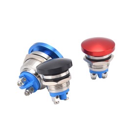 2PCS 22mm Self Reset Push Button Switch Metal Mushroom Head Round Start Button AC/DC 12V-250V， Domed Screw Terminal， Suitable for 0.86 '' mounting Hole（Blue）