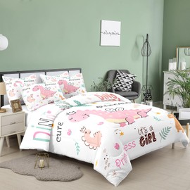 NINENINE Dinosaur Bedding Set Pink Dinosaur Comforter,Full Bedding Set for Girls,Cute Dinosaur Comforter Cartoon with 1 Comforter 2 Pillowcases