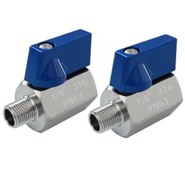 Fitvell 316 Stainless Steel Mini Ball Valve 1/8" NPT Female x Male Thread Shut Off Valve for Water,Oil and Gas 2pcs