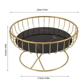 Frutero de Metal Redondo de Gran Capacidad, Diseño Hueco de Bandeja de Hierro Duradera, para Almacenamiento de Frutas en la Encimera de la Cocina (S Fondo negro con rayas doradas.)